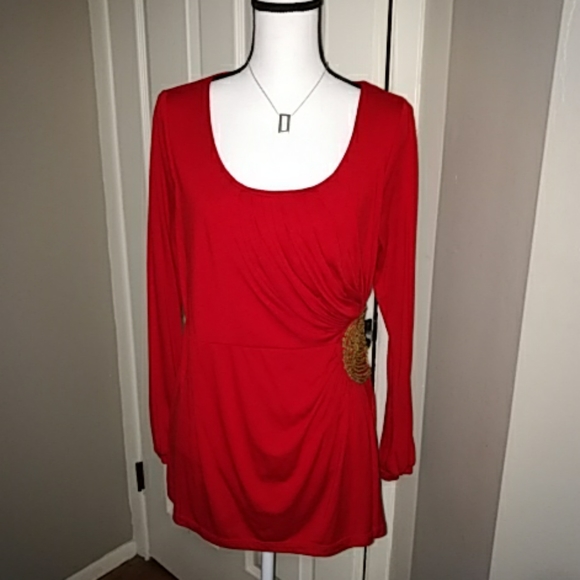 a.n.a Tops - A.N.A Side Draped Red Blouse with Embellishment XL